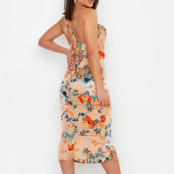 Satin floral cowl flute hem slip dress - Picture 2 of 5